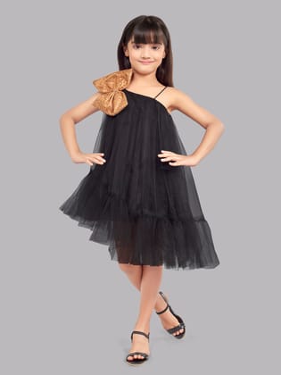 One Shoulder Asymmetrical  Dress -Black-11-12 Y / Black