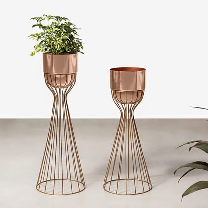 Artful Foliage Planters Set of 2 - Rose Gold-Big: Width - 8 Inches & Height - 32 Inches And Bottam Diameter - 11.5 Inches & Small: Width - 8 Inches & Heigth - 28 Inches And Bottam Diameter - 11.5