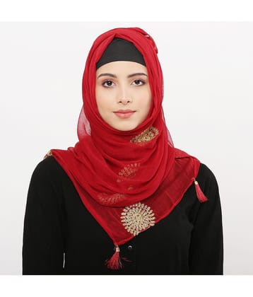 Evelia Red Chiffon Stitched Hijab - Single - Free Size