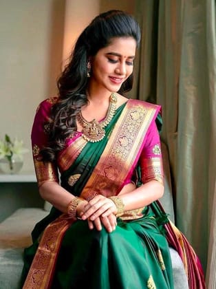 Green Banarasi Saree | Blush Blossom Pink Saree | | Kanjivaram Charm Silk Saree | Floral Fantasy Saree | Bollywood Saree  by Rang Bharat