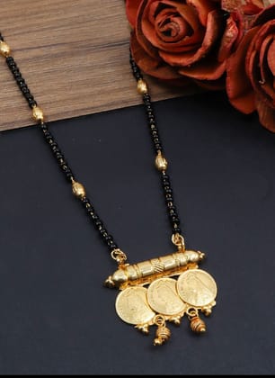 Jewels Kafe Jewellery Gold Plated Black Beads Coin Mangalsutra for women