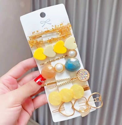 Set Of 7 | Yellow Hair Clip Set