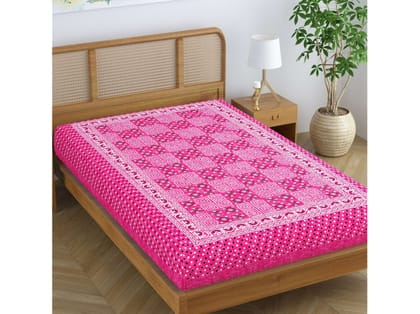 SheetKart Floral 100% Cotton Jaipuri Printed Bedsheet for Single Bed, Traditional Ethnic Bed Cover  - Watermelon Pink