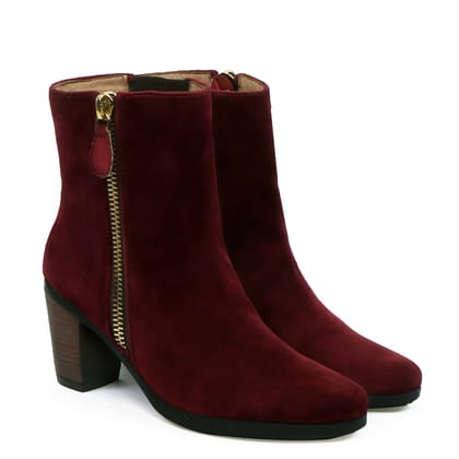 Ladies Ankle Boot with Wine Suede Leather-36/3