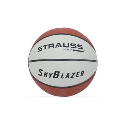 STRAUSS SkyBlazer Size 7 Basketball for Indoor-Outdoor Training, Matches, Hard Surface, Wooden Flooring, Synthetic Surface, Kids & Adults-STRAUSS SkyBlazer Basketball Size 7 | Professional Basket