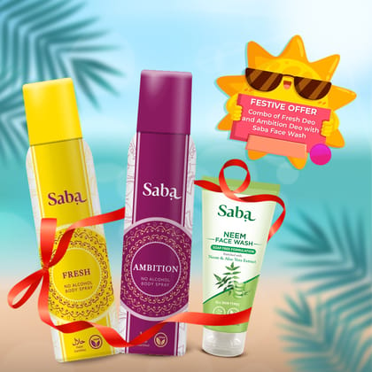 Combo of Saba Fresh Deodorant & Saba Ambition Deodorant with Saba Neem Facewash