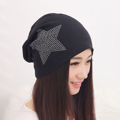 Rhinestone Star Pattern Hat-Black