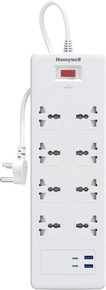 Honeywell Surge Protector,8 Universal Sockets, 2USB, 2TypeC, 1.8Mtr Cord, 3Yr Manufacturer Warranty