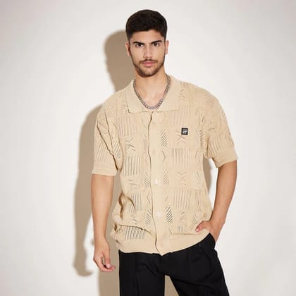 Beige Crochet Knitted Shirt-S