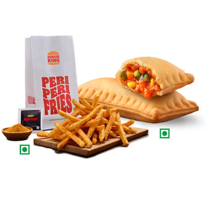 BK Veg Pizza Puff + Peri Peri Fries(M).