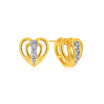 Senco Gold 18K Yellow Gold Tender Love Diamond Studs Earrings (Gold Weight - 2.1 g / 0.06 carat / HI-SI)