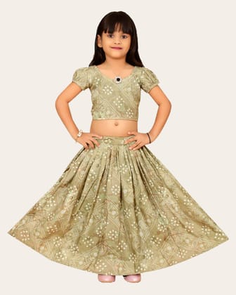 Tready Printed Lehenga Choli Set For Kids Girls || Full Stitched Crop Top With Lehenga Set For Girls-Seagreen / 2 Years-3 Years