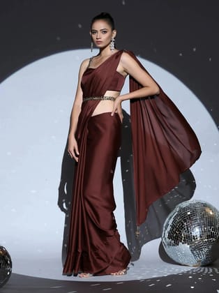 Exotic Chocolate Satin Silk Saree | Dark Brown Modern Women Saree | Sabyasachi Inspired Silk Sari India  by Rang Bharat
