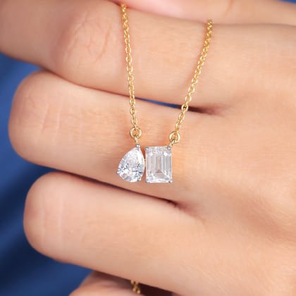 Lyr Toi Et Moi Silver Pendant For Women-Yellow Gold / 16 inches