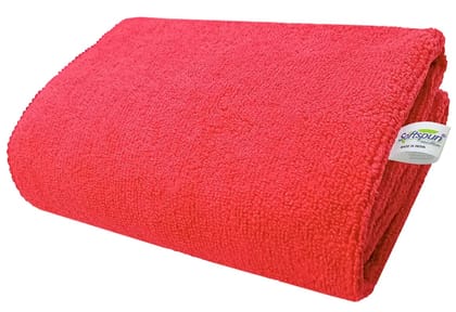 SOFTSPUN Microfiber Bath & Hair, Care Towel Set of 1 Piece, 70x140 Cms 340 GSM - Red. Super Soft & Comfortable, Quick Drying, Ultra Absorbent in Large Size.