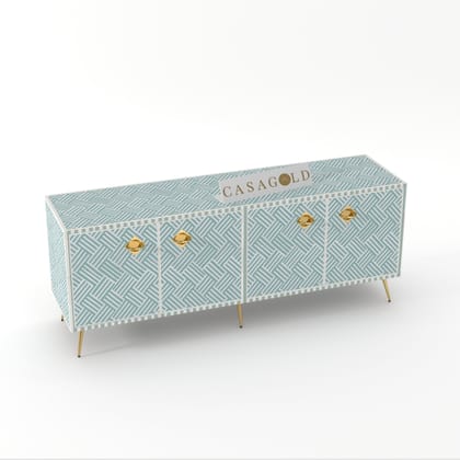 Inlay Media Console - Chevron-Sea Green / Bone Inlay