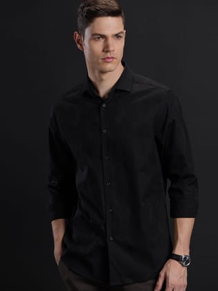 Aldeno Mens Regular Fit Plain Black Formal Cotton Shirt (BOXIE)-S