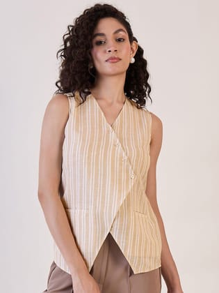 Beige Stripe Sleeveless Vest Top-XS