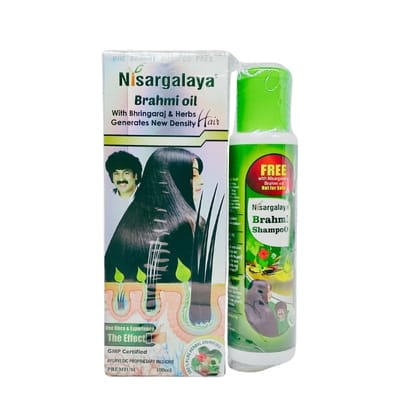 Brahmi Oil (100ml) | Nisargalaya Herbals Brahmi Hair Oil with Free Shampoo (Each100ml)