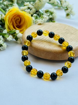 Wealth, Positivity and Protection Bracelet (Yellow Citrine & Black Tourmaline) - Abhimantrit & Certified