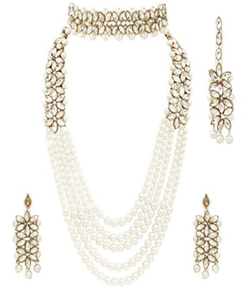 Sunhari Jewels - White Alloy Necklace Set ( Pack of 2 ) - White