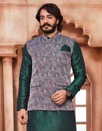 Elegant Green and Red Nehru Jacket-S