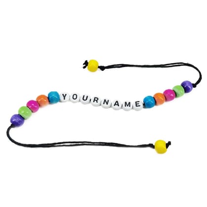 Personalized Name Customized Rakhi For Brother White Color Adjustable With Wooden Beads