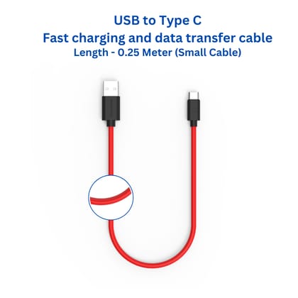 TwanceT23R TPE - Type C to USB Charging & data transfer Cable, 0.25 M, Red