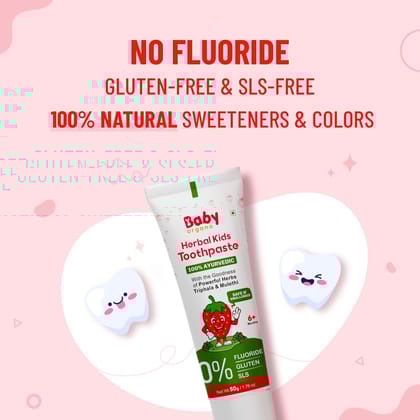 BabyOrgano Ayurvedic Herbal Kids Toothpaste Strawberry - 50g