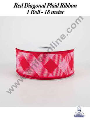 CAKE DECOR™ 1 Roll Red Diagonal Plaid Ribbon | Gift Wrapping | Decoration (SBR-PR-010)