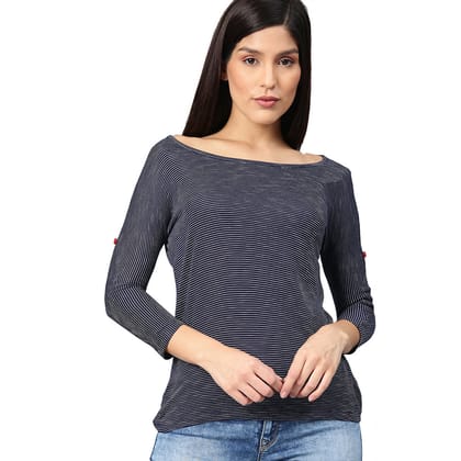 Womens boat Neck Top - (Clearance - No Exchange No Return)-Small / Blue & White