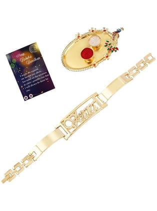 Rakhi Bracelet VEERA Daimond Stud For  Bhaiya/Brother/Bhai With Roli Chawal And 1 Greeting Card 1 Kankawati Pooja Thali - None