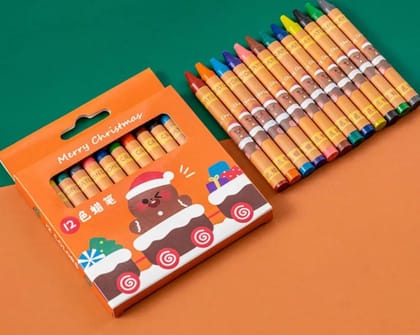 Christmas Crayons set of 12-Teddy Santa Orange Box