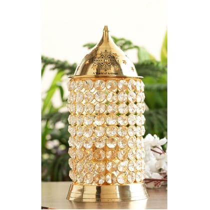 Indian Art Villa Brass Crystal Design Diya, Spiritual Item, Akhand Deepak, 26.67 cm Height