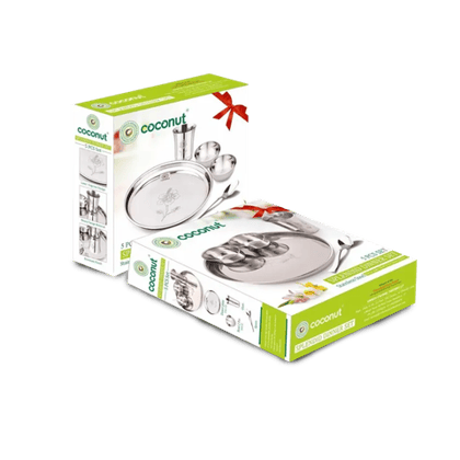 Coconut Stainless Steel Dinner Set/Dinnerware - Laser Print, 5 Pieces 1 Box, 1 Unit