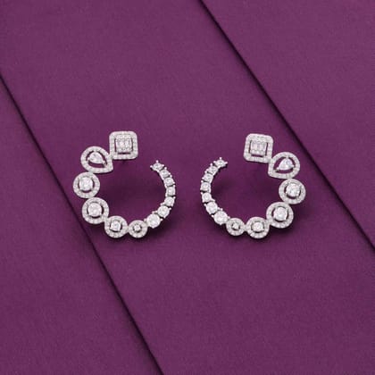 Stylish Coiled Statement Stud Gold Studs Earrings-White Stone / Silver