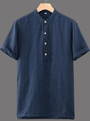 Men's Navy Blue Cotton Kurta Shirt-M