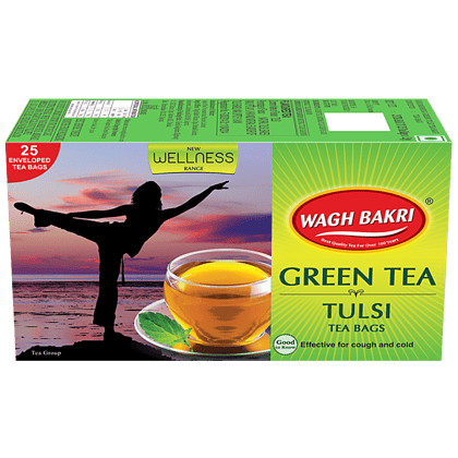 Wagh Bakri Green Tea - Tulsi, 37.5 G (25 Bags X 1.5 G Each)