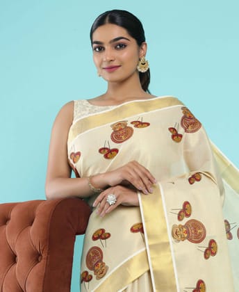 Kalyan Silks Kerala Tissue Kathakali Printed Set Saree