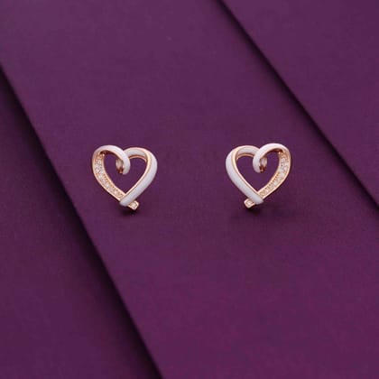 Sterling Silver Stylish Heart Studs-White Stone / Rose Gold