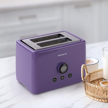 Fumato 1000W 2-Slice Toaster, Stainless Steel, 6 Heating Modes, Removable Crumb Tray, Extra Wide Slots, Cancel/Reheat/Defrost, 1 Yr Warranty, Purple-Fumato 1000W Bread Toaster 2 Slices with Bun R