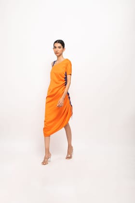 Orange-Blue Rouching Dress-XS