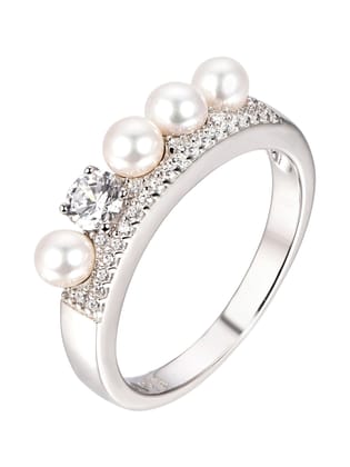 Pearl And Solitaire Band Ring In 925 Sterling Silver-13