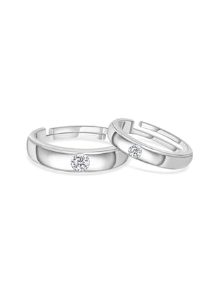 American Diamond Adjustable Silver Rings For Couple-Adjustable