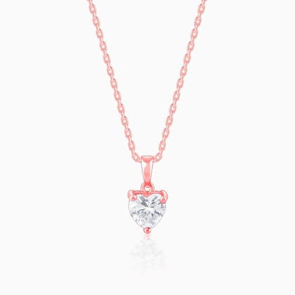 Rose Gold Solitaire Heart Pendant With Link Chain