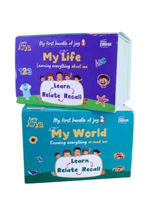 Early Joys - My First Bundle of Joy Theme 1 & 2 - MY LIFE & MY WORLD, Children Ages 1 to 5 | Kids Mini Library Gift Boxset of 20 Board Books, 4 Activity/ Rhyme Books & 4 Charts packed in 2 Utilit