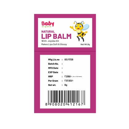 BabyOrgano Natural Lip Balm Beetroot Flavour - 8g