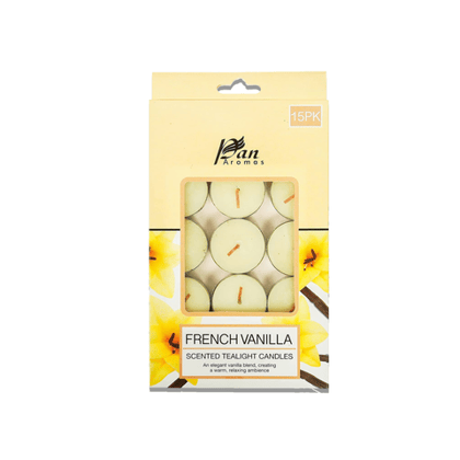 Pan Aromas Round Paraffin Wax Scented Tealight French Vanilla Candle, 10 G, Pack Of 15