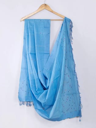 Sky Blue Handwoven Cotton Dupatta-Sky Blue