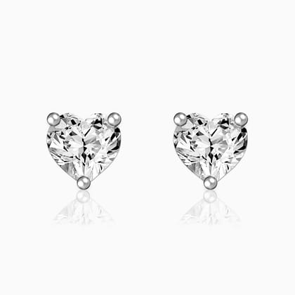 Silver Solitaire Heart Studs